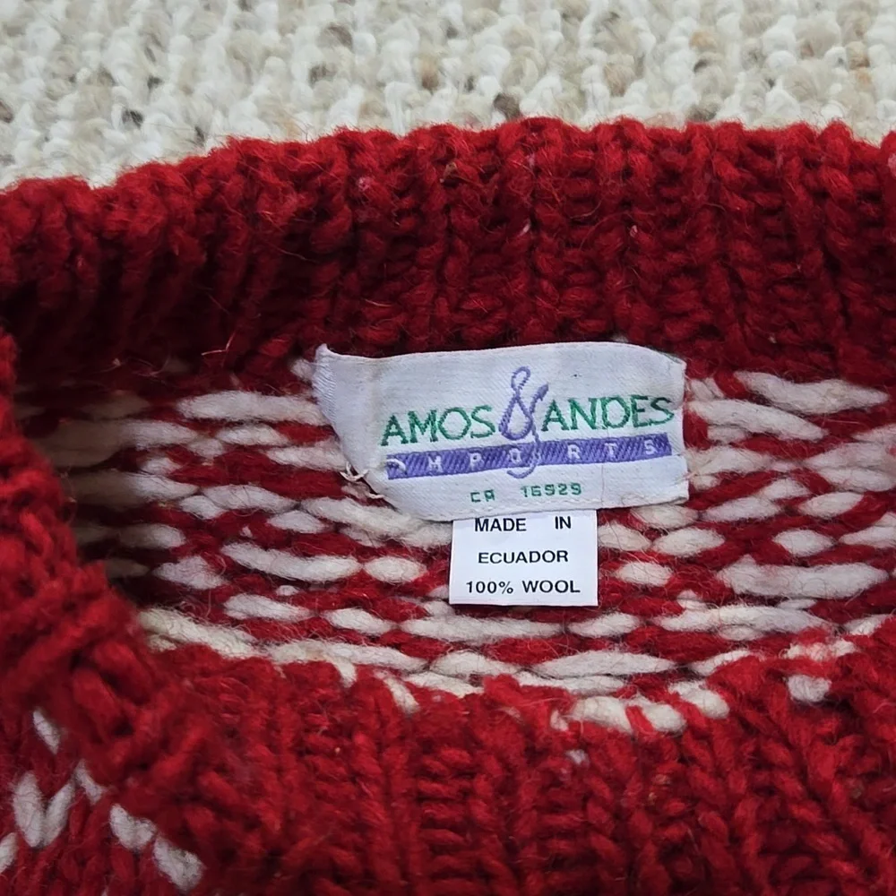 VINTAGE Red Snowflake Pattern Wool Sweater - Picture 9 of 13